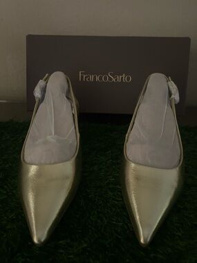 Franco Sarto Metallic Gold Pointed Toe Slingback Flats